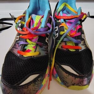 Rainbow Lace-Up Athletic Sneakers - Black Multicolor